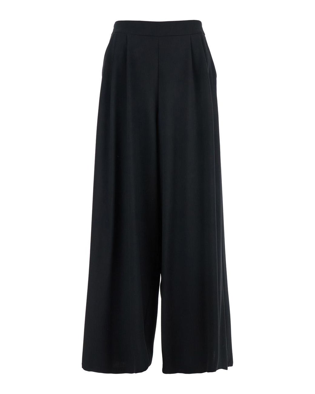 Le Plain Black Pants With Semi-Elastic Waist And Oversize Design