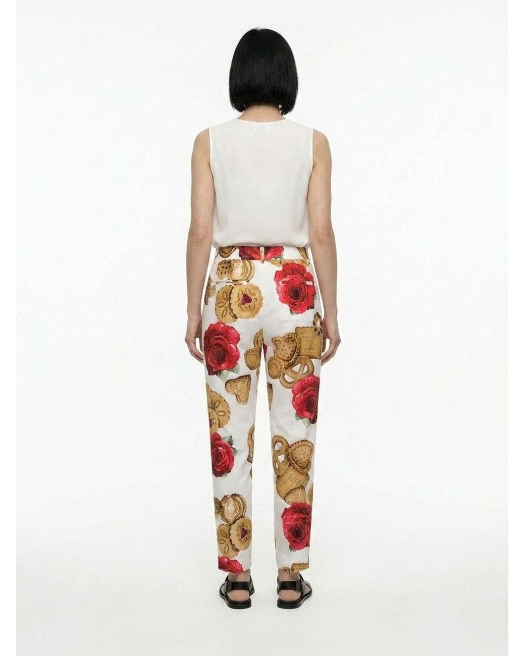 Dolce & Gabbana White Dolce & Gabbana Teddy Bear & Rose Print Cotton Joggers