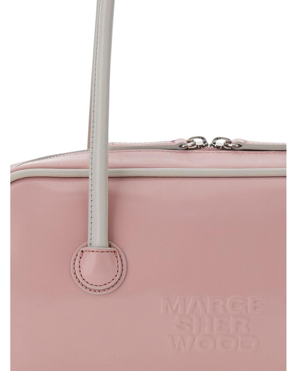 MARGE SHERWOOD Pink Shoulder Bag Soft Baguette (Piping) With Leather Details Cow