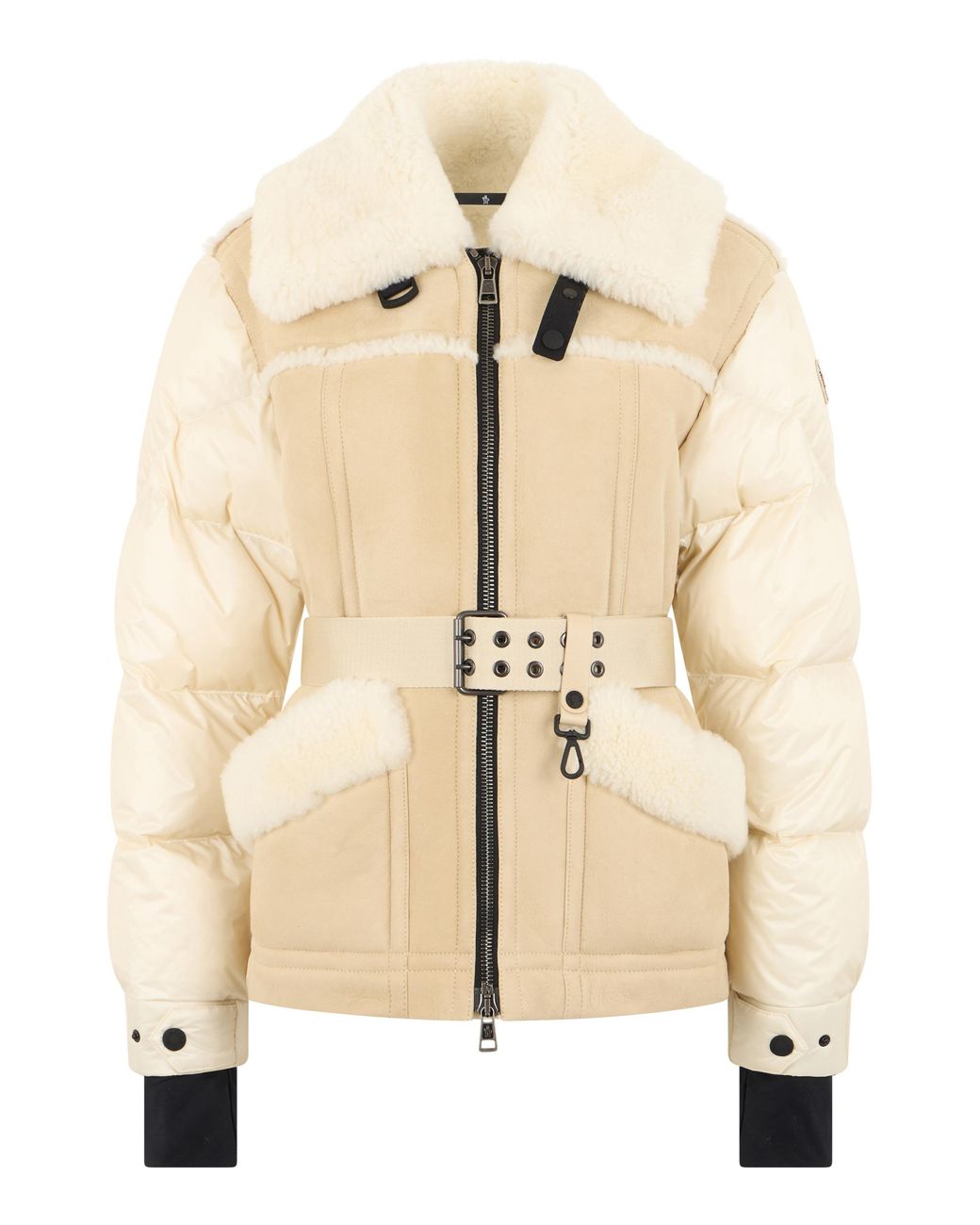 Moncler Natural Puffer Jacket Alvernia Shearling Belt Polyamide