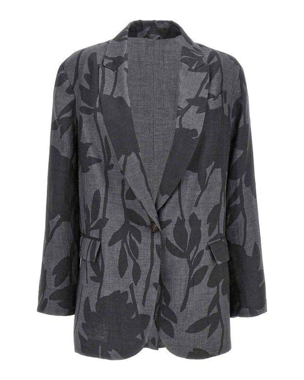 Brunello Cucinelli Gray Linen Floral Blazer