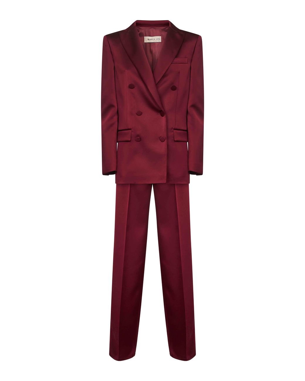 Blanca Vita Red Satin Telvera Suit Polyester Trouser Suits