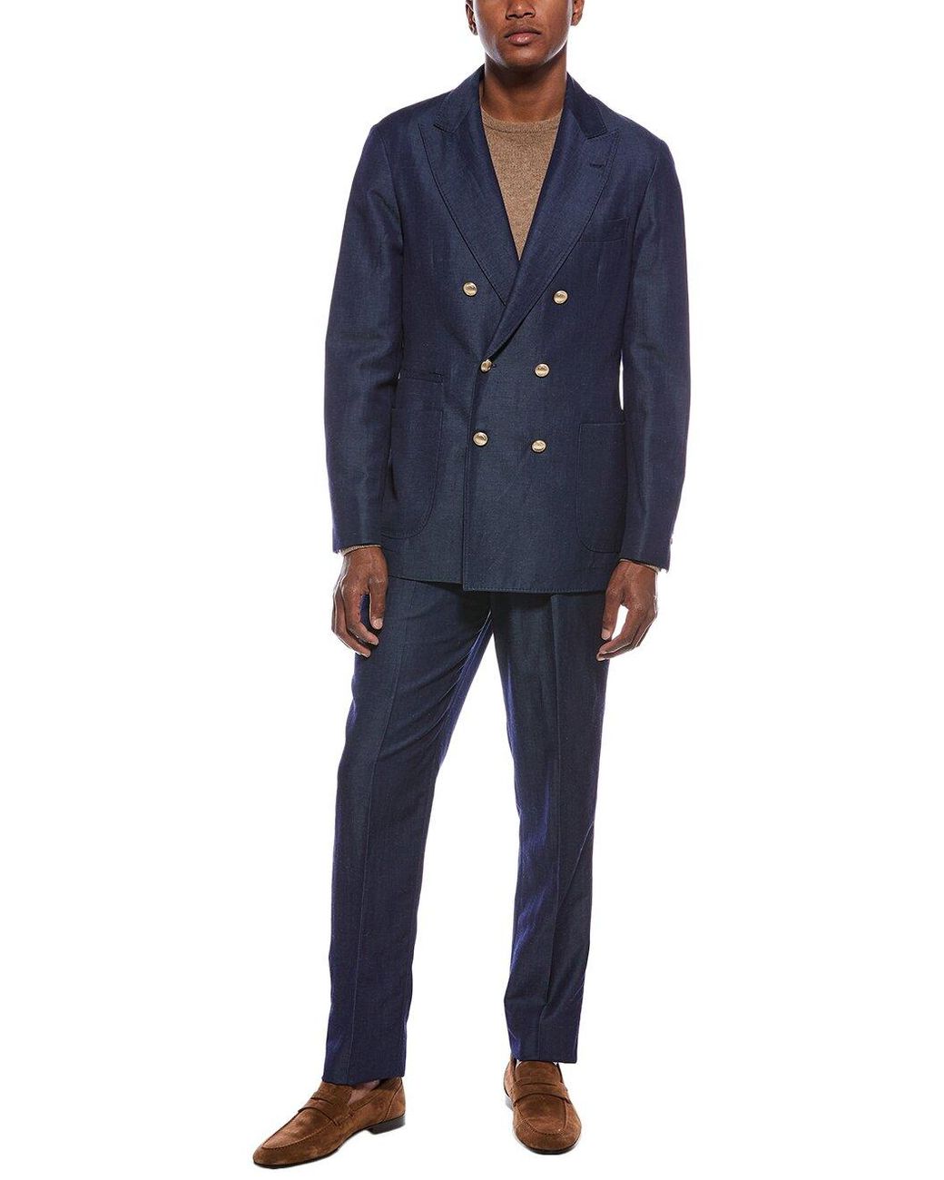 Brunello Cucinelli Blue Wool Linen Blazer for men