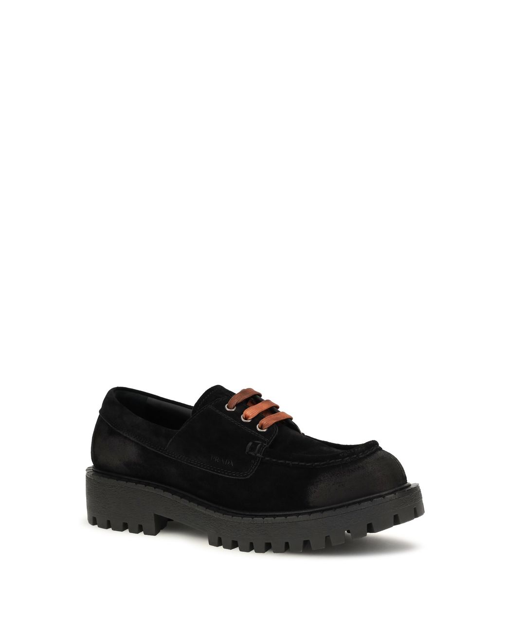 Prada Black Loafers Suede Lace-Up Upper: Shoes for men