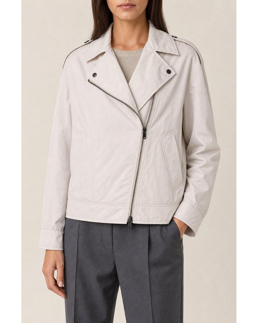 Brunello Cucinelli Natural Biker Jacket
