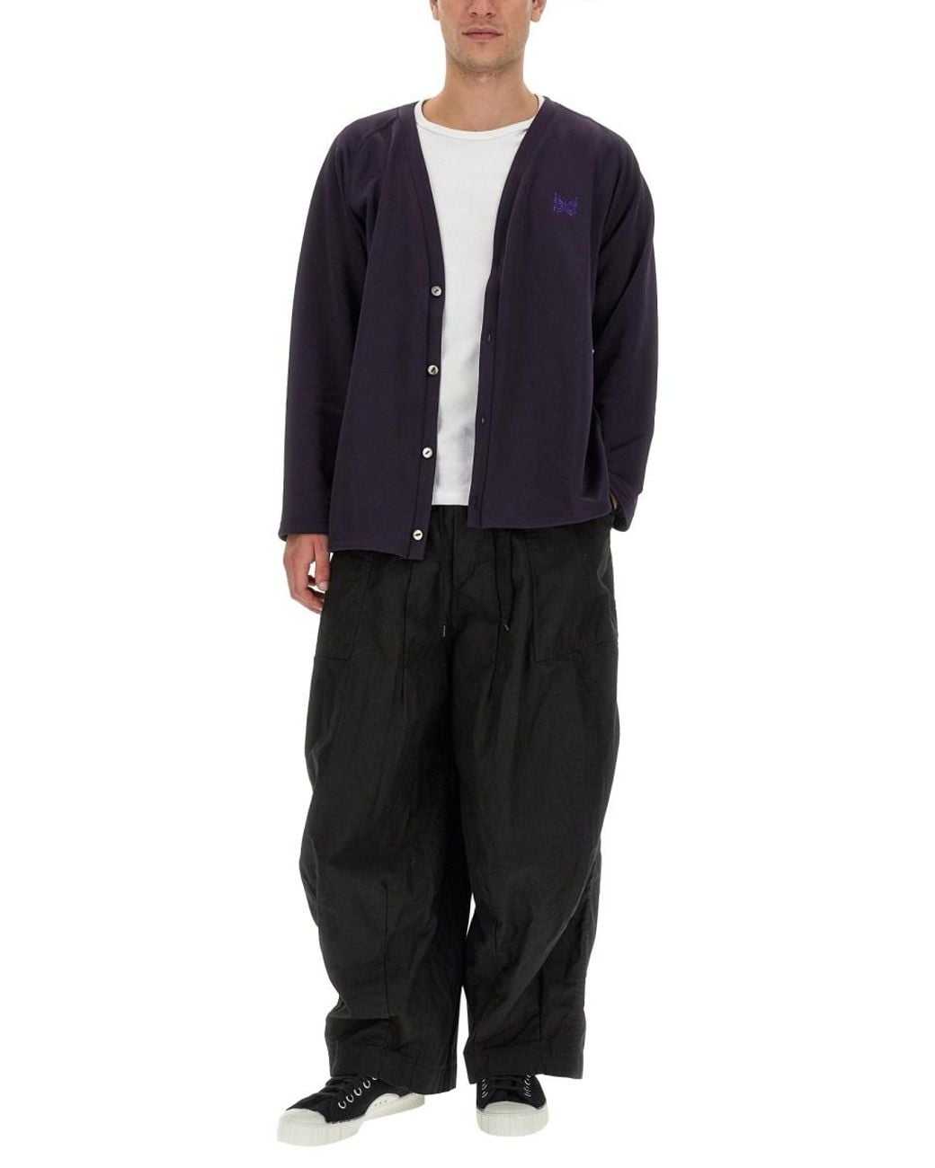 Needles Blue Cardigan With Logo Polyester Jumpers for men