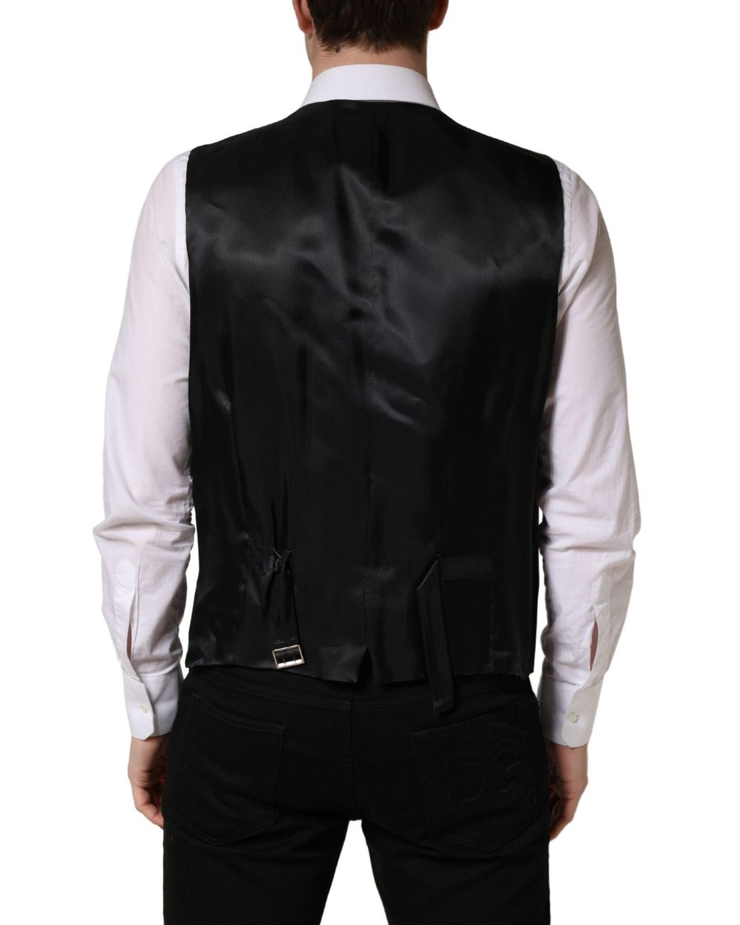 Dolce & Gabbana Black Wool Single Breasted Waistcoat Vest Virgin Elastane Clothing for men