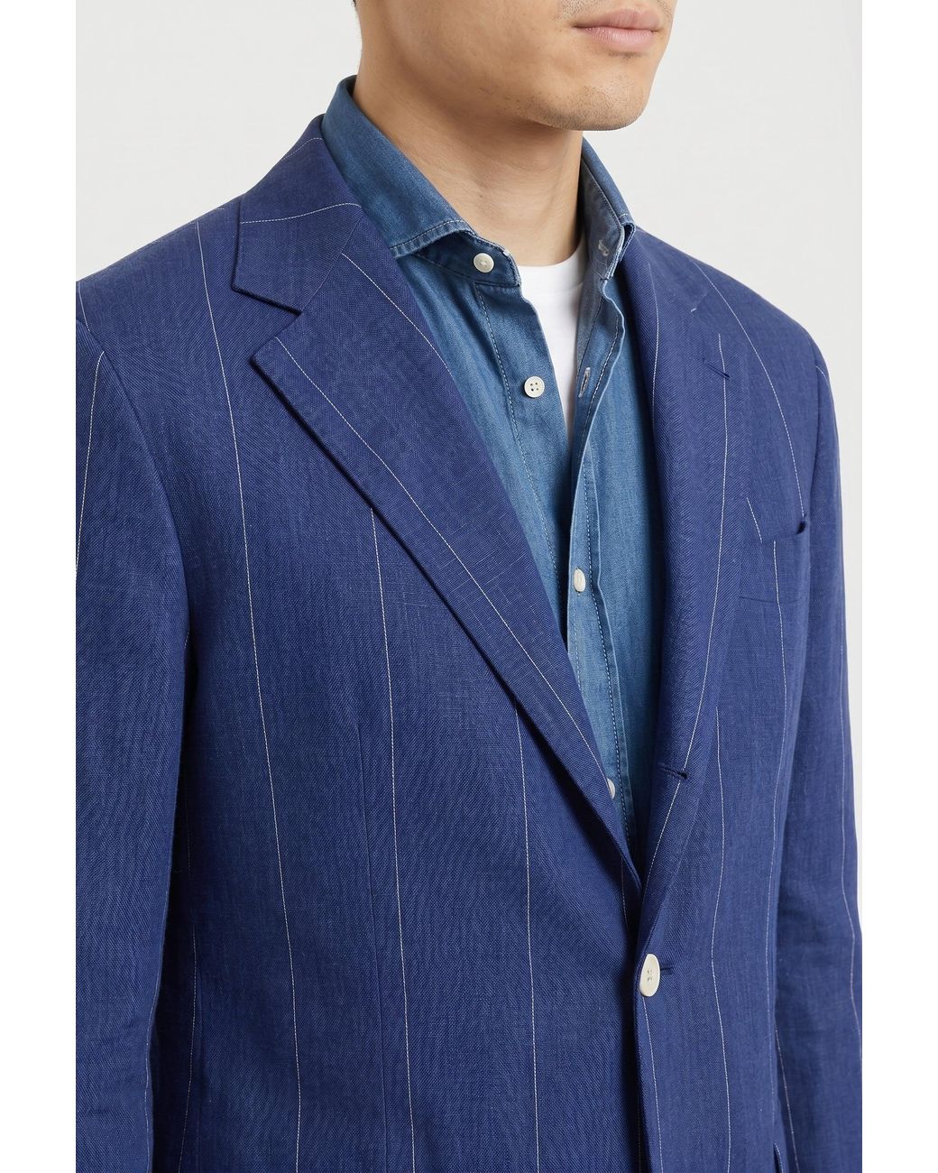 Brunello Cucinelli Blue Linen Tailored Blazer for men