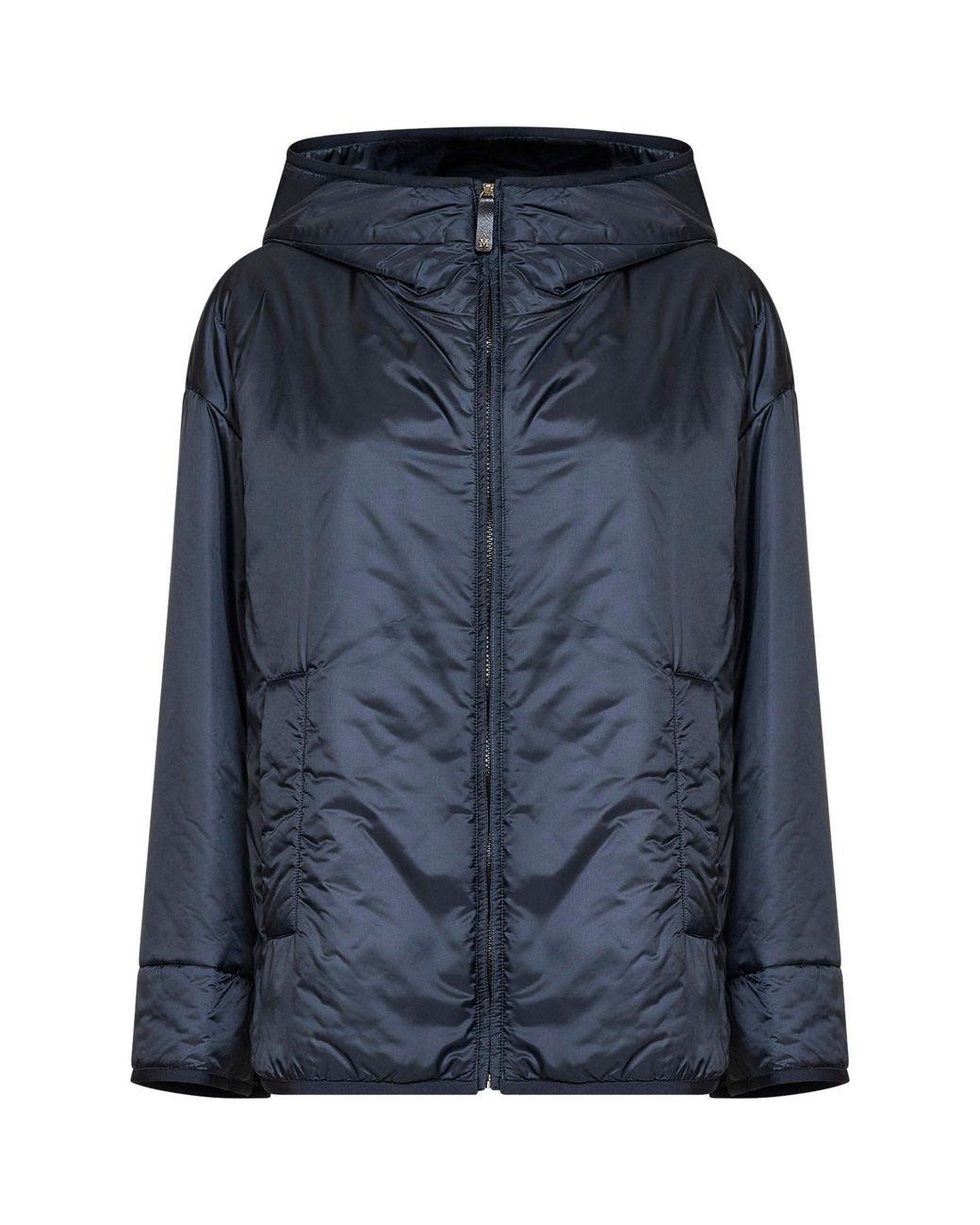 Max Mara Blue Hooded Puffer Jacket Midnight Polyester
