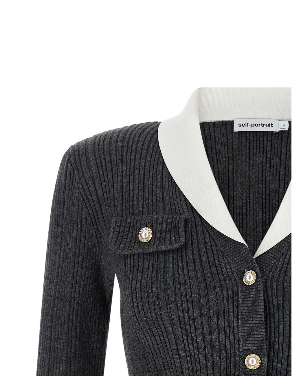 Self-Portrait Blue Ribbed With Contrast Cuffs Cardigan