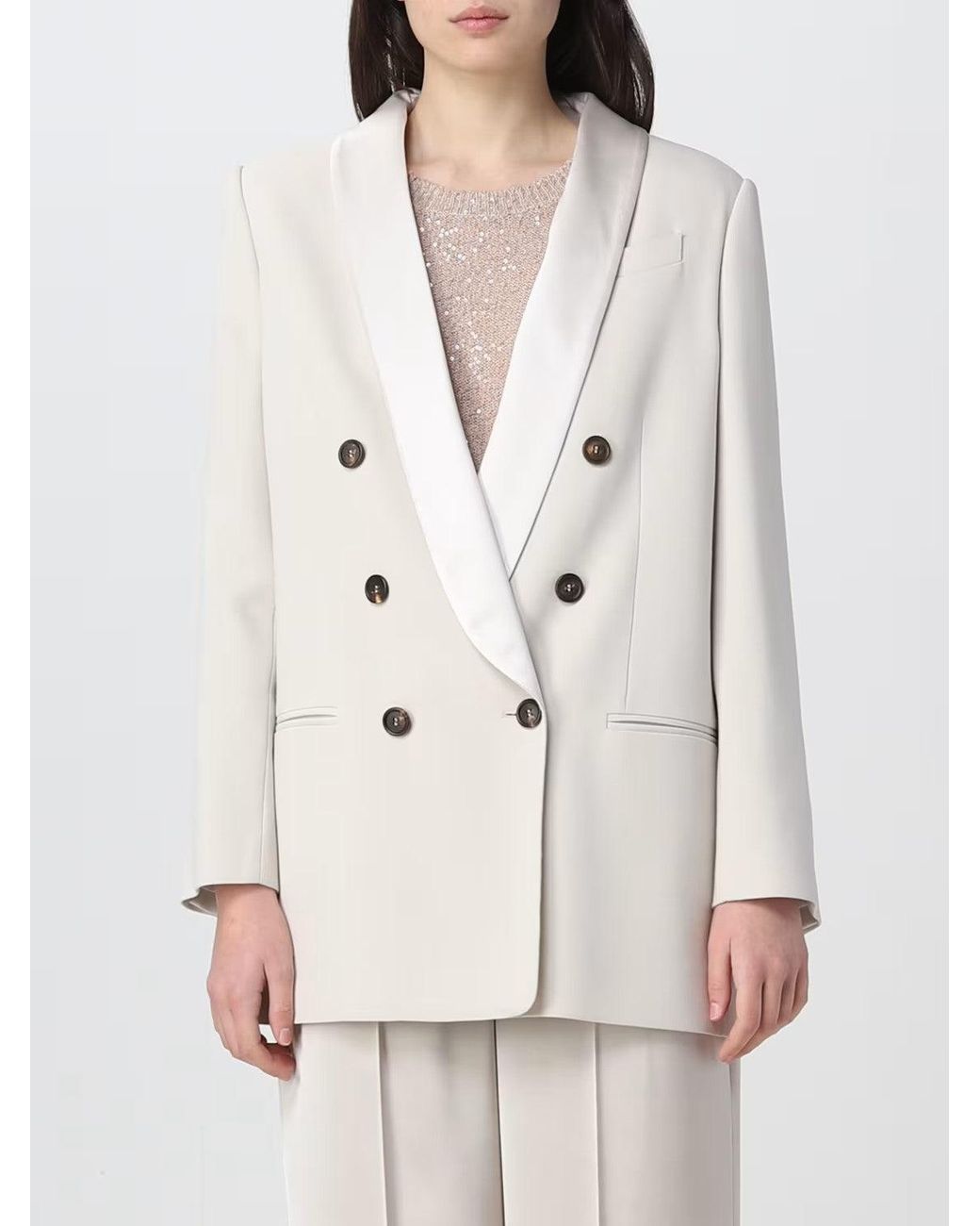 Brunello Cucinelli Natural Off Double Breasted Blazer
