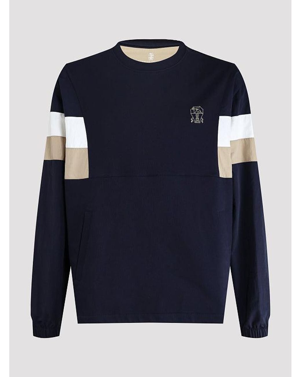 Brunello Cucinelli Blue Cobalt Colorblock Knit Sweater for men