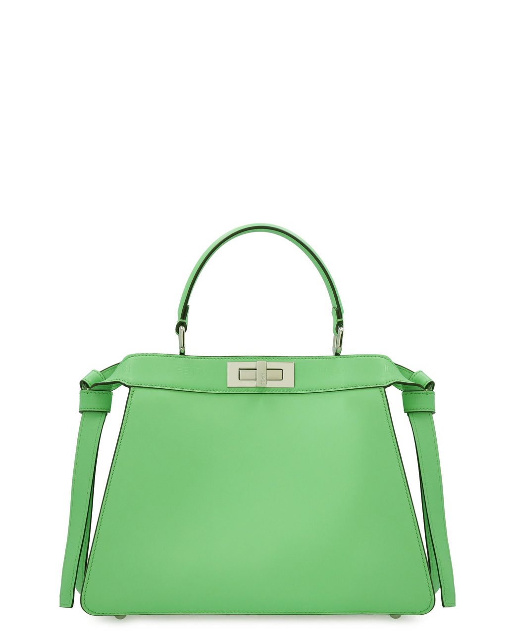 Fendi Green Leather Handbag With Metal Double Turn Lock And Removable Shoulder Strap
