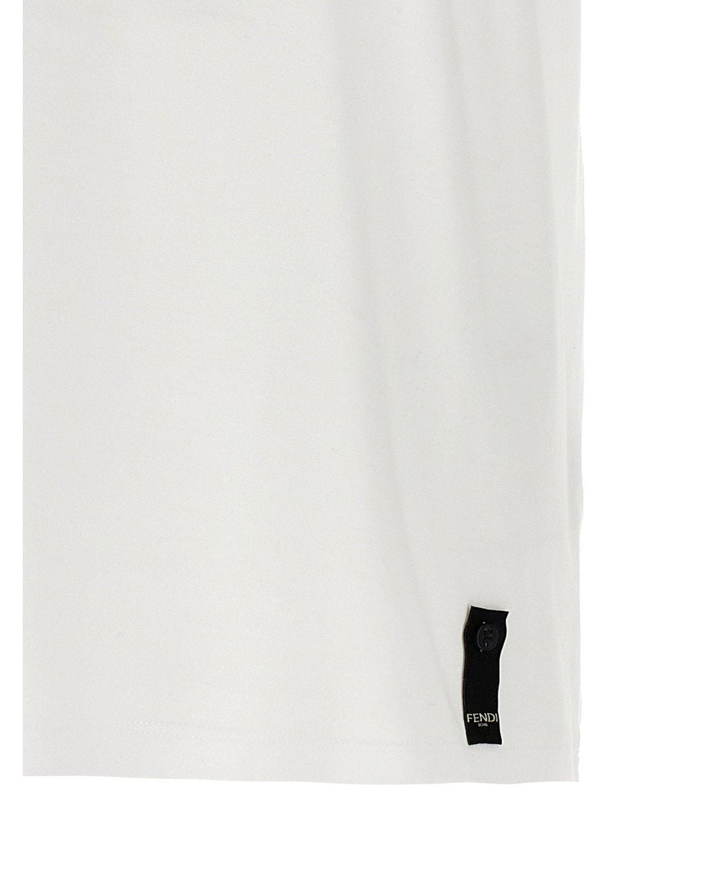 Fendi White Patch-Logo Cotton T-Shirt for men