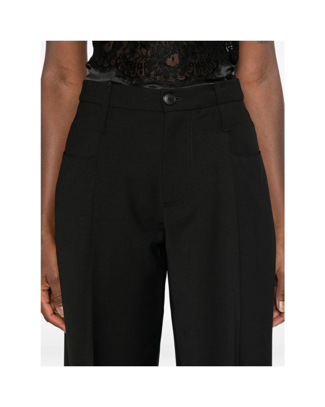 Tela Black Pleated-Detail Cropped Trousers