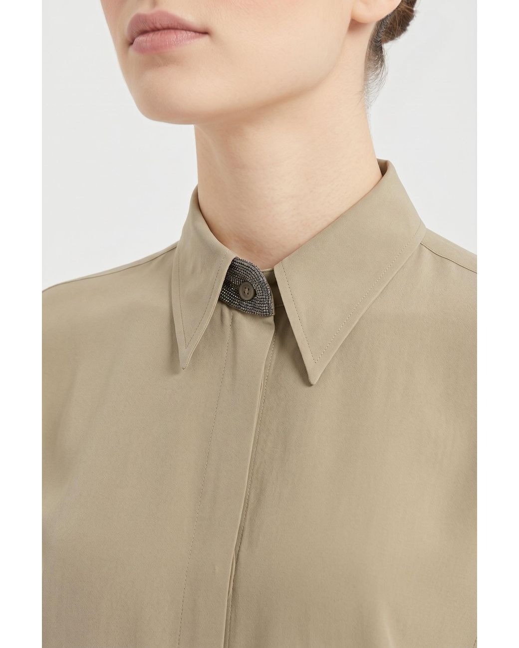 Brunello Cucinelli Natural Light Khaki Silk Shirt