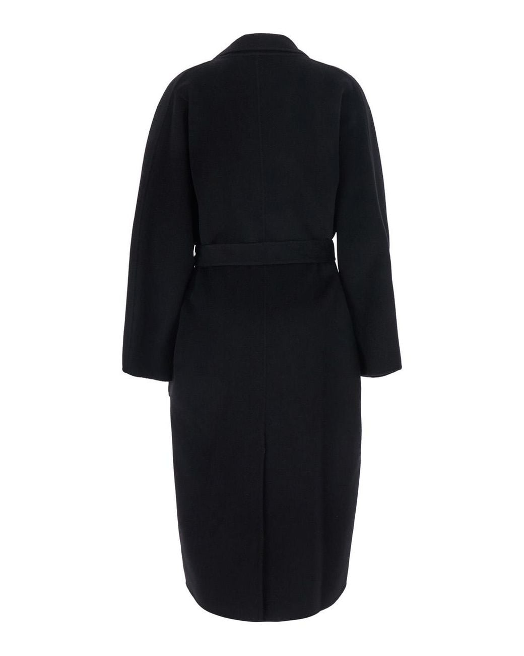 Elisabetta Franchi Black Belted Coat Tech Fabric Polyester