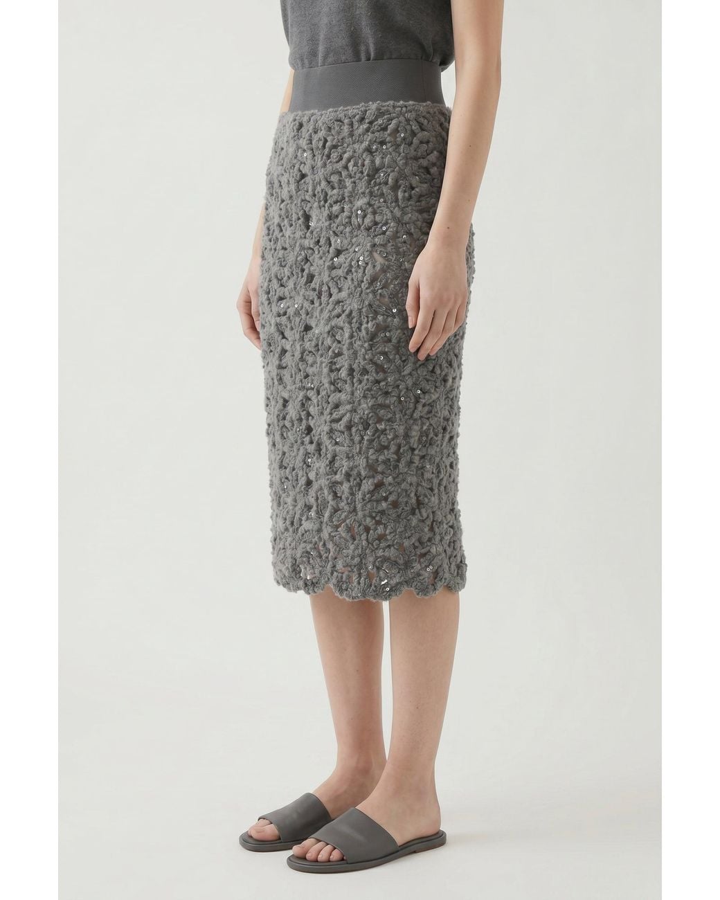 Brunello Cucinelli Black Medium Wool Pencil Skirt