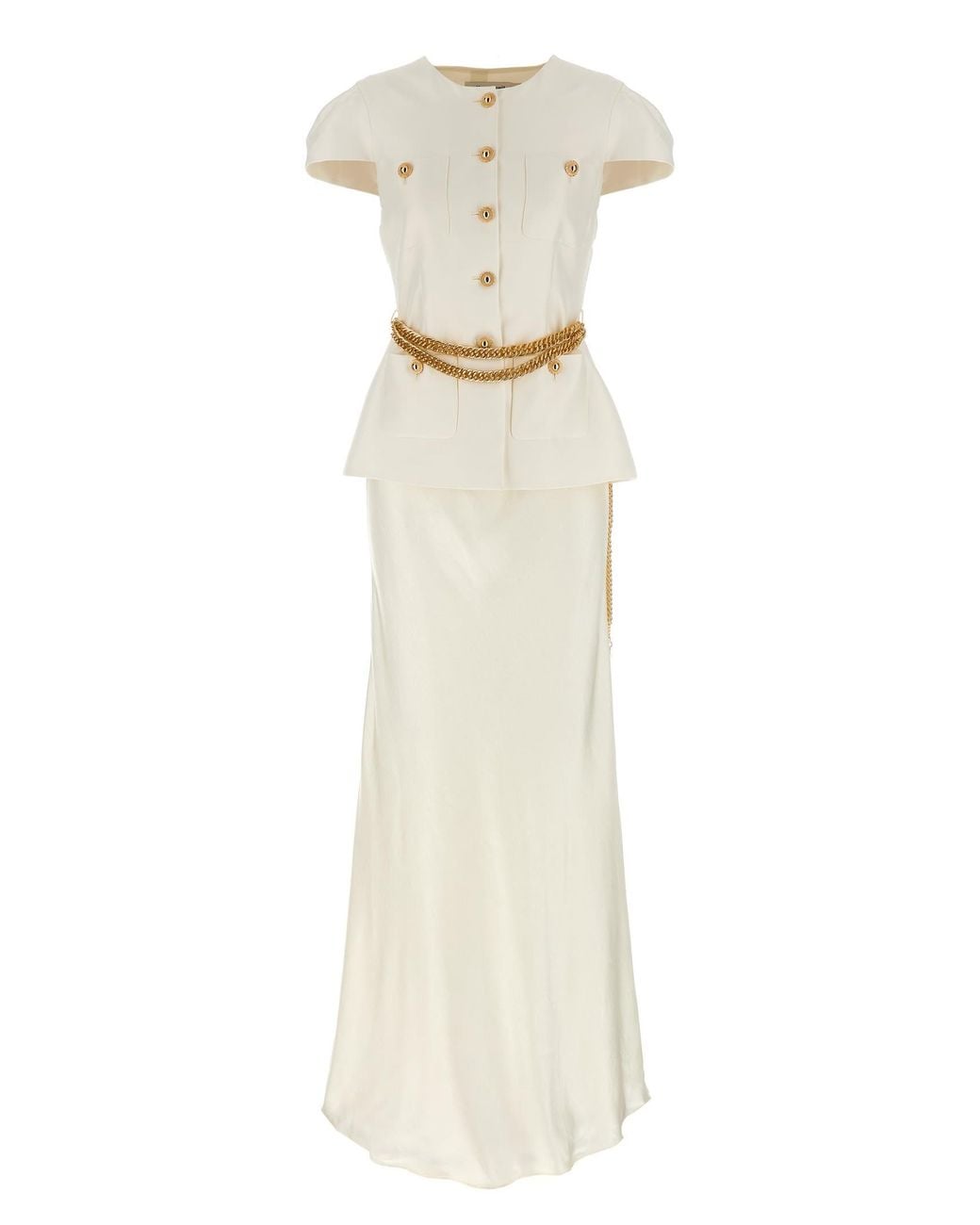 cream dress gold belt Women Cream Fabric Flower Charms Fashion Belt Gold Metal Chain Wrap Around S M L
