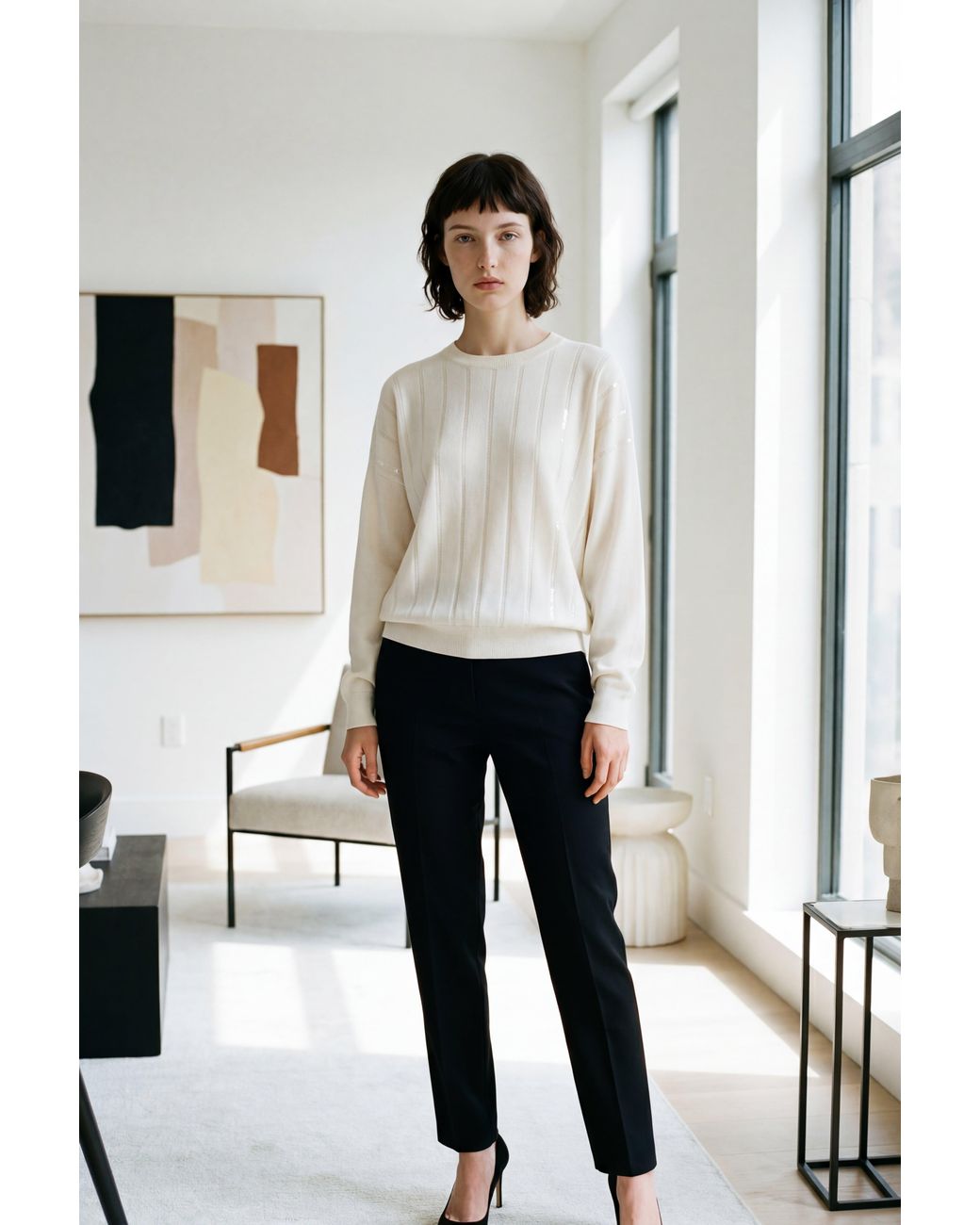 Brunello Cucinelli White Cashmere Ribbed Sweater Clothing