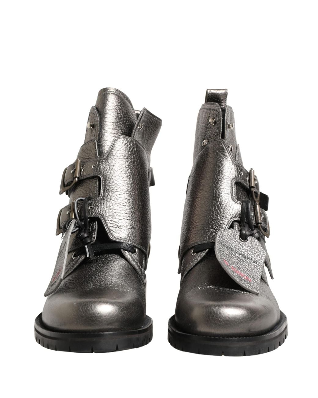 Dolce & Gabbana Black Metallic Leather Buckle Ankle Boots Shoes for men