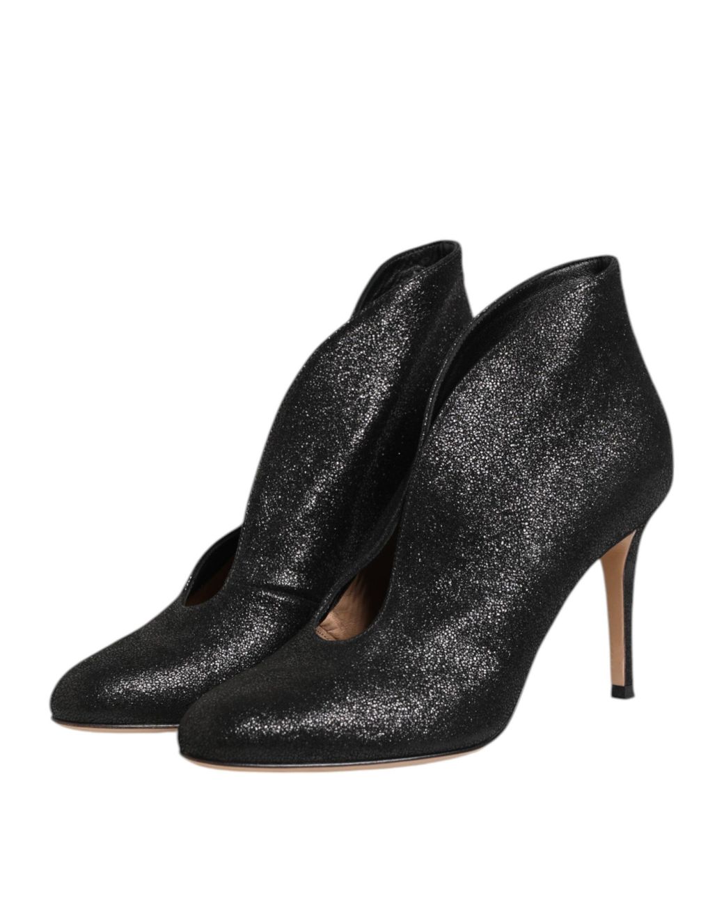 Gianvito Rossi Black Metallic Pump Stiletto Heels Shoes Leather