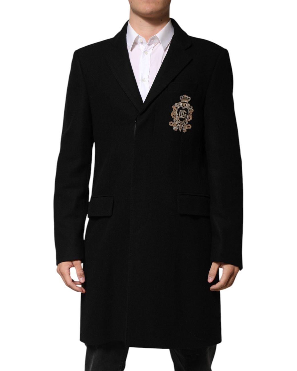 Dolce & Gabbana Black Heraldic Patch Single Breasted Blazer Jacket Nylon Virgin Wool Clothing for men