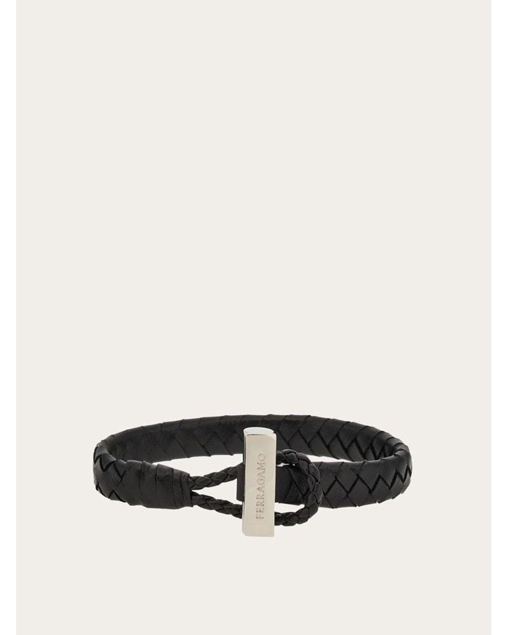 Ferragamo White Leather Braided Bracelet for men