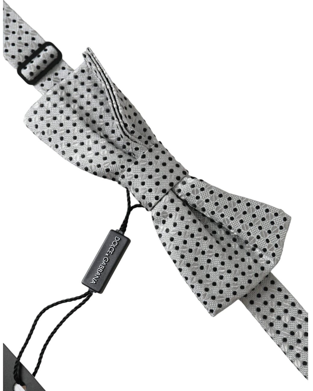 Dolce & Gabbana White Silk Polka Dot Adjustable Neck Papillon Bow Tie for men