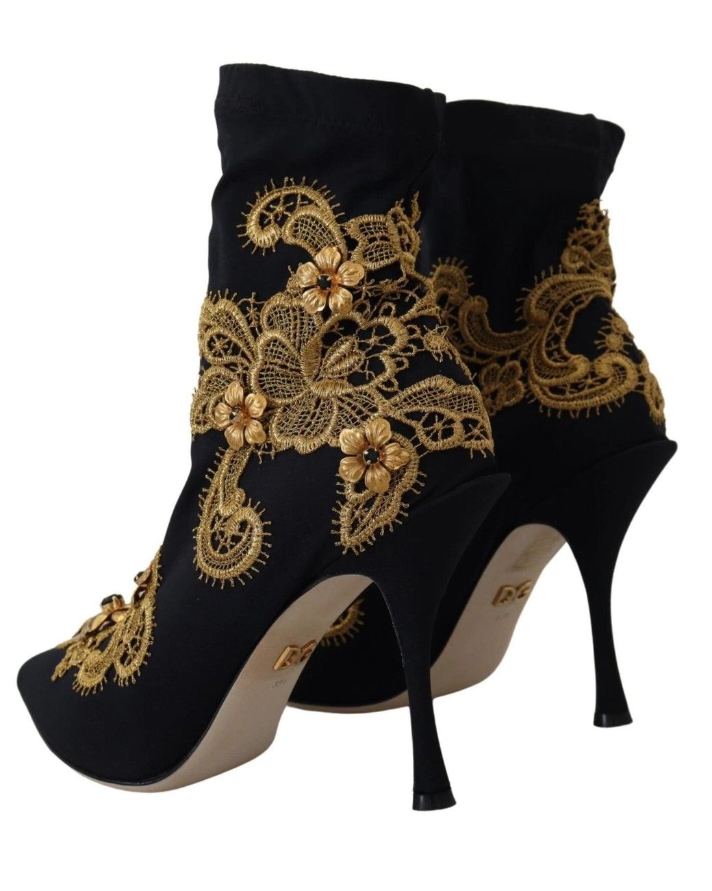 Dolce & Gabbana Black Dolce & Gabbana-Embroidered Crystal Ankle Boot