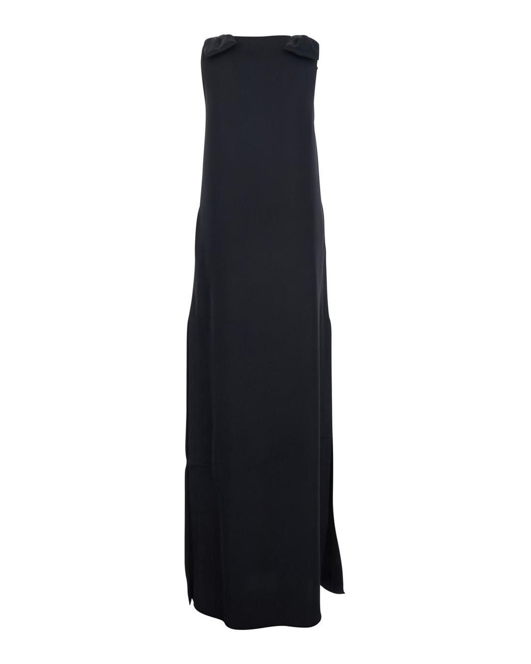 Le Plain Blue Long Dark Dress With V-Neck And Side Slits
