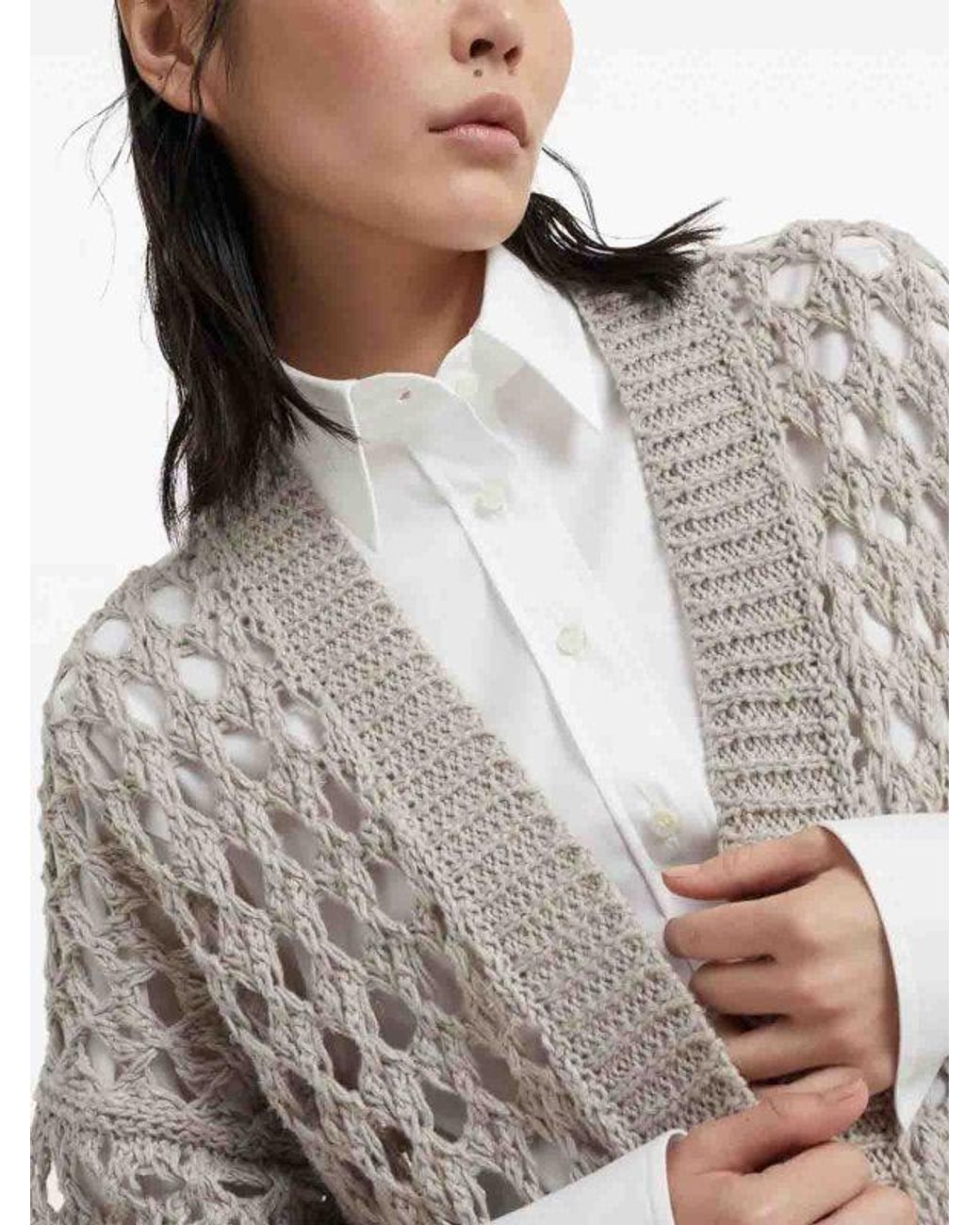 Brunello Cucinelli White Light Openwork Sweater