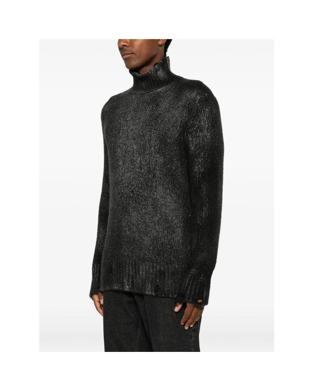 Avant Toi Black Distressed Roll-Neck Sweater for men