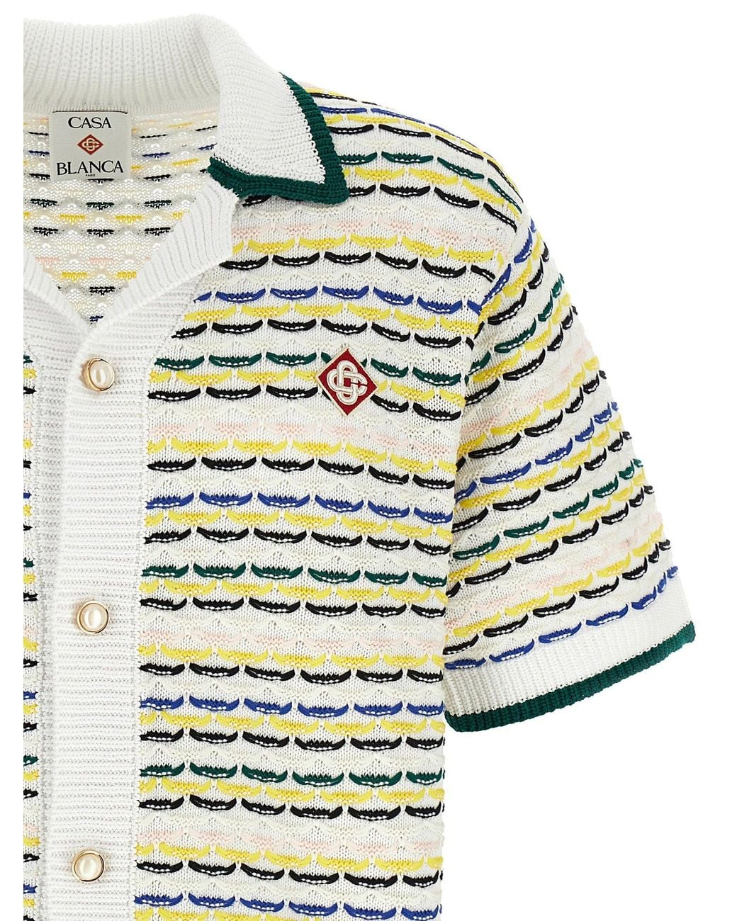 Casablanca White Tuck Stitch Cotton Knit Shirt for men