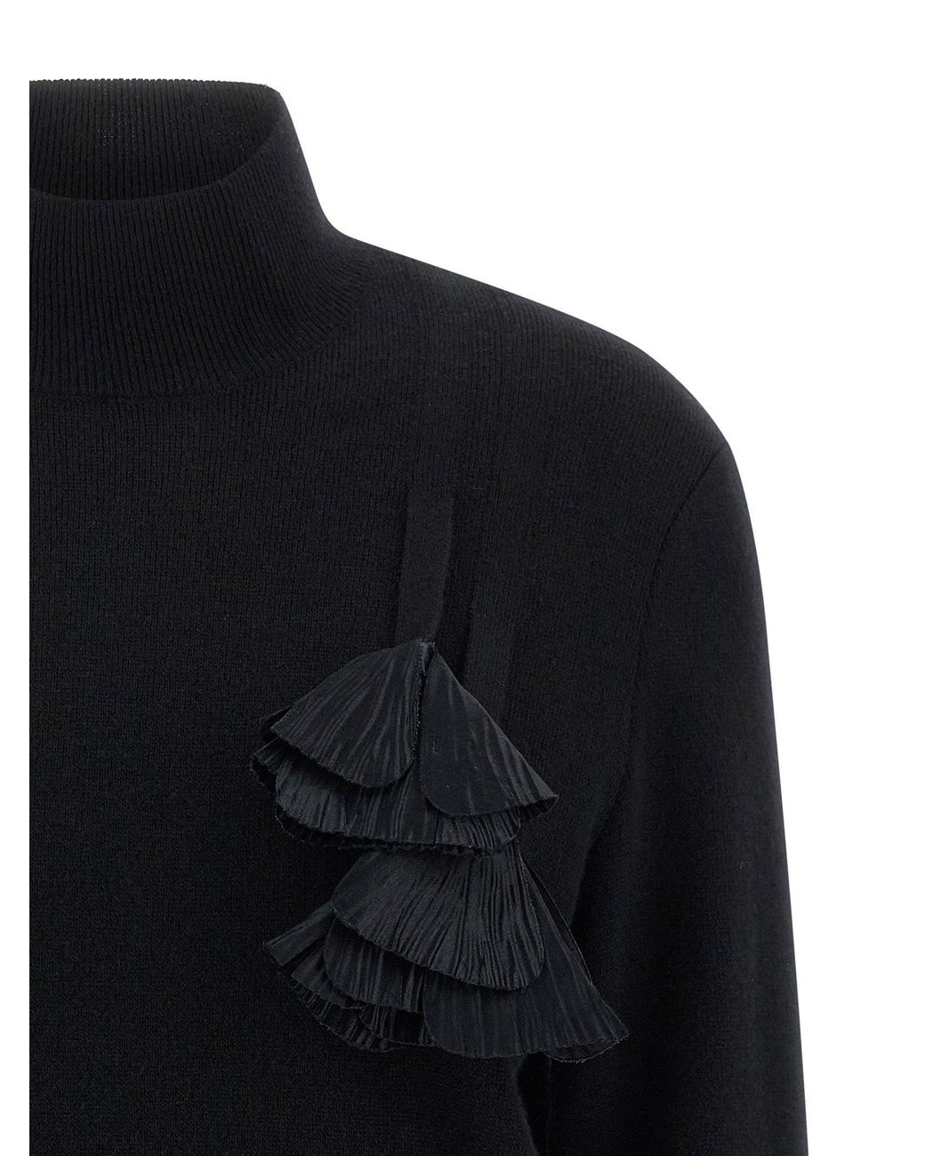 Ferragamo Black Ruffled Floral Insert Sweater