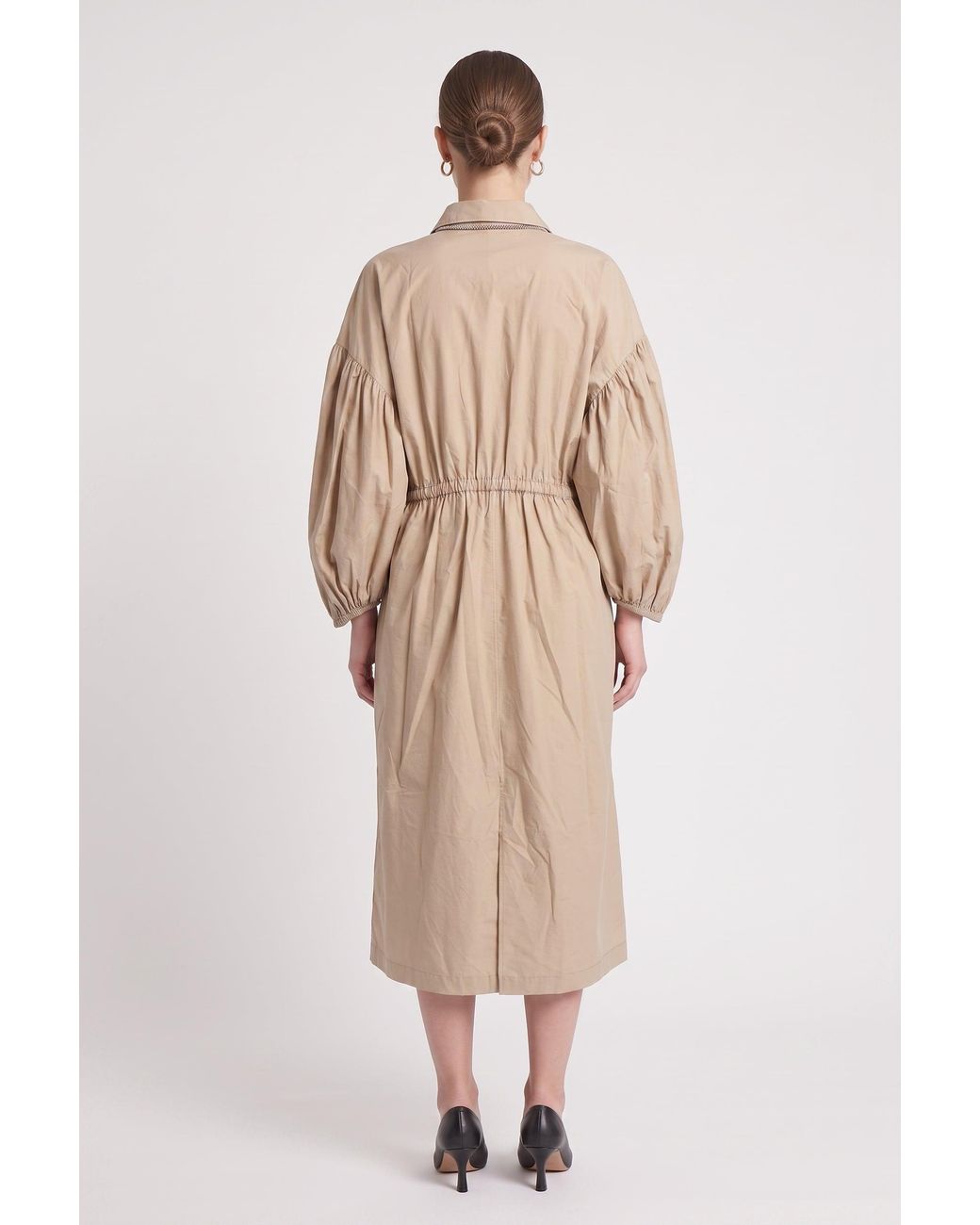Brunello Cucinelli Natural Gathered Sleeve Dress