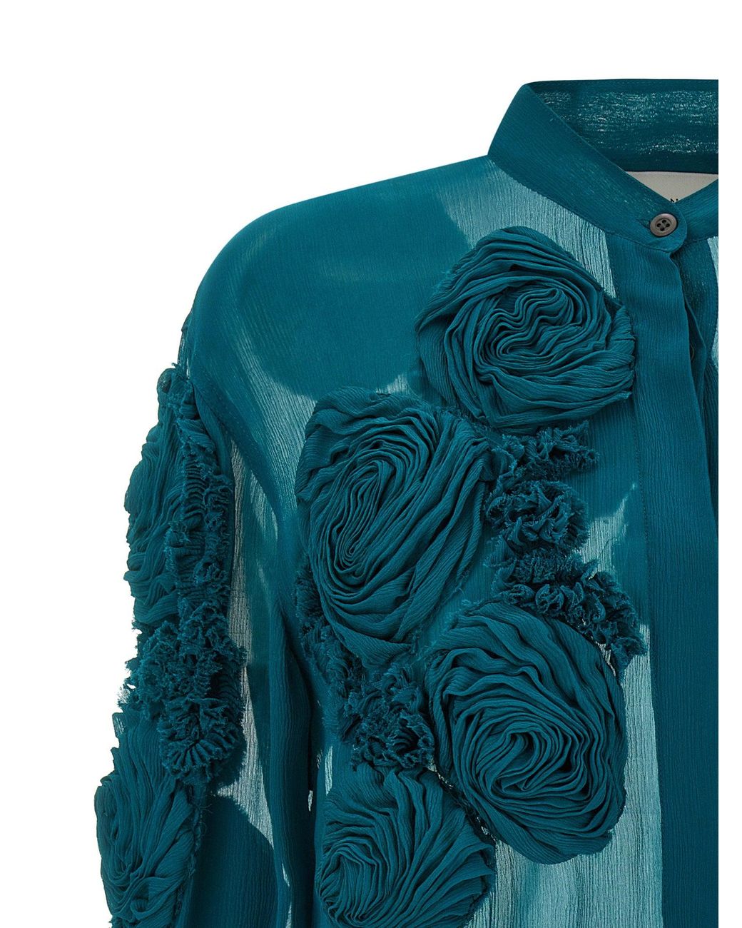 Dries Van Noten Green 3D Floral Appliqué Shirt