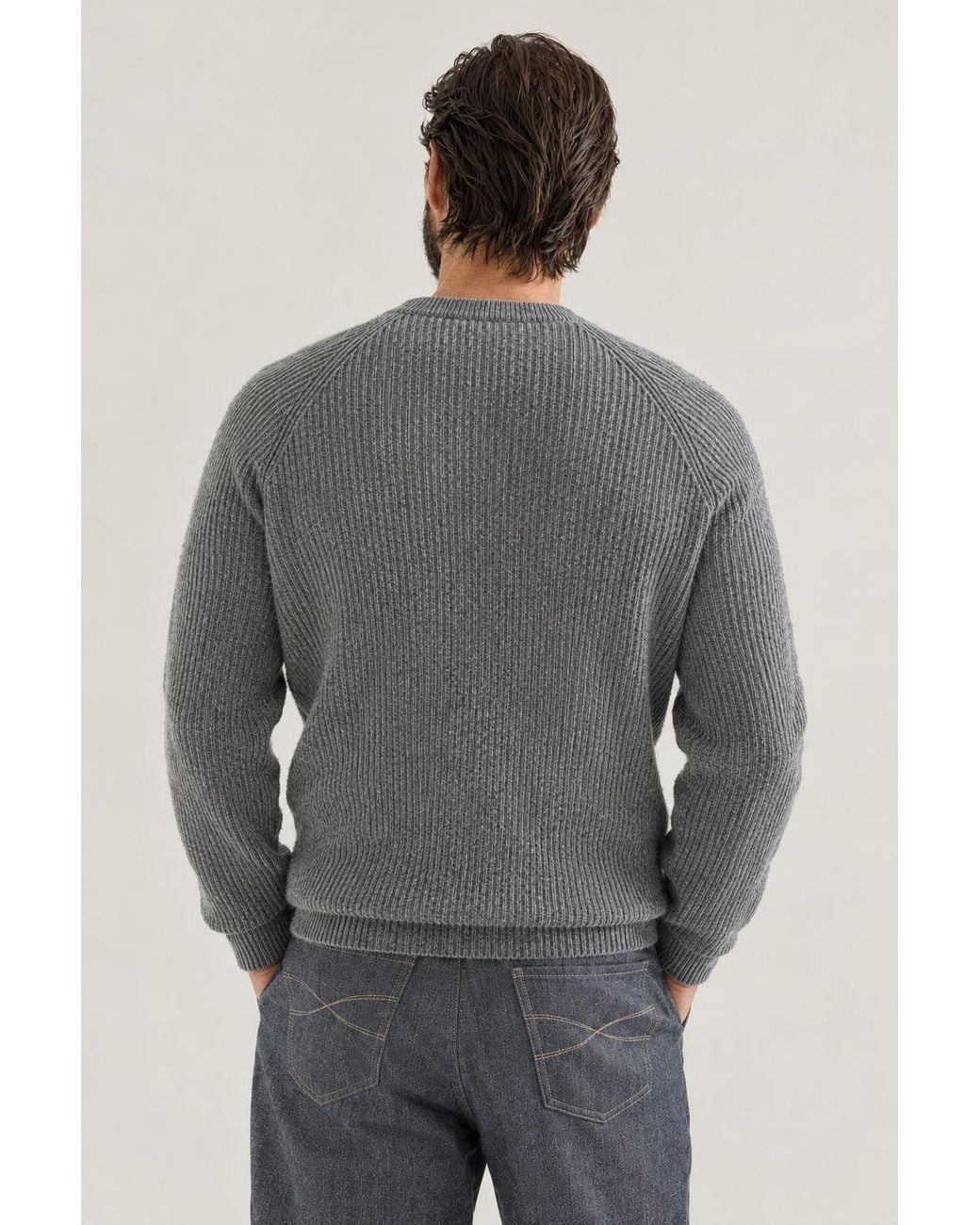 Brunello Cucinelli Gray Dark Wool Sweater Clothing for men