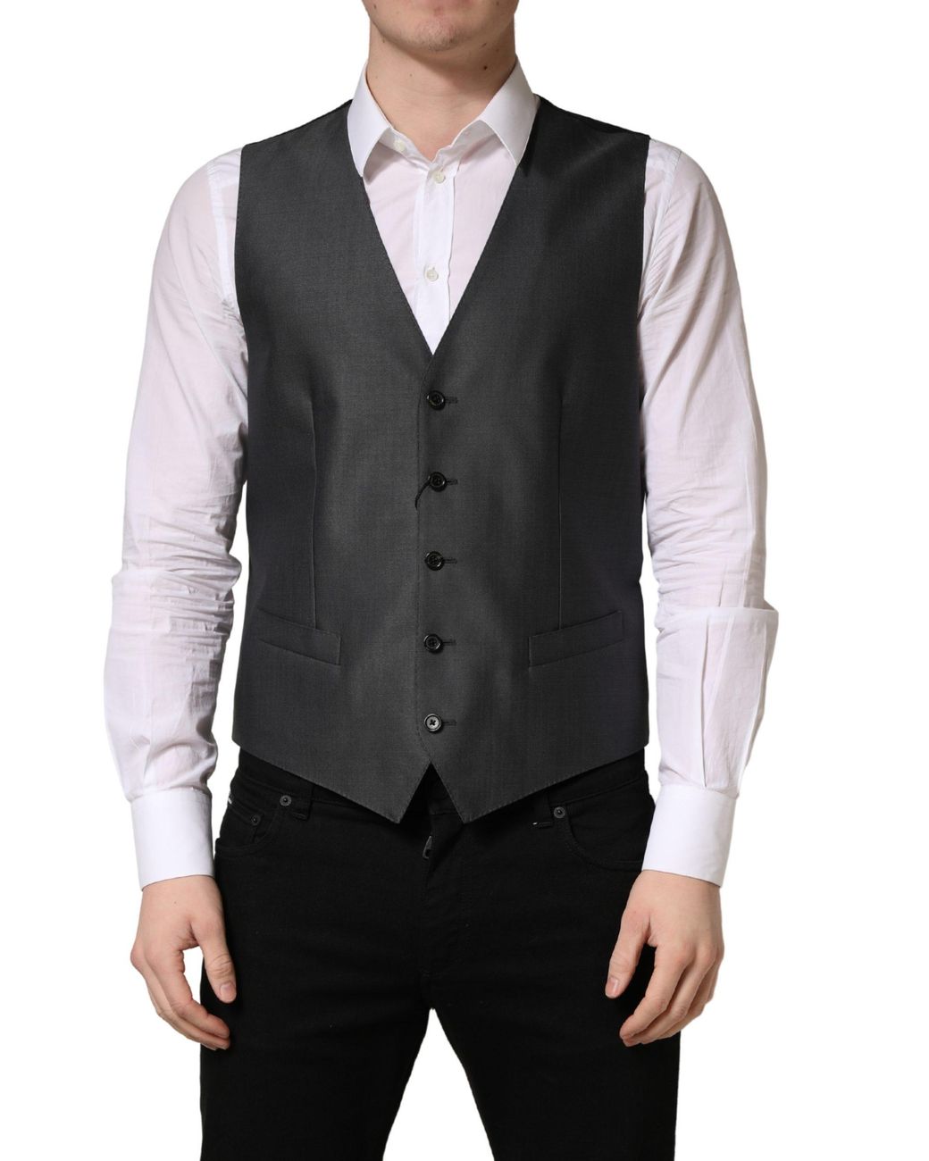 Dolce & Gabbana Black Dark Single Breasted Waistcoat Vest Virgin Wool Silk Clothing for men