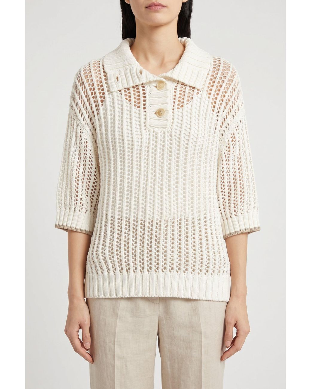 Brunello Cucinelli Natural Off Open Knit Sweater