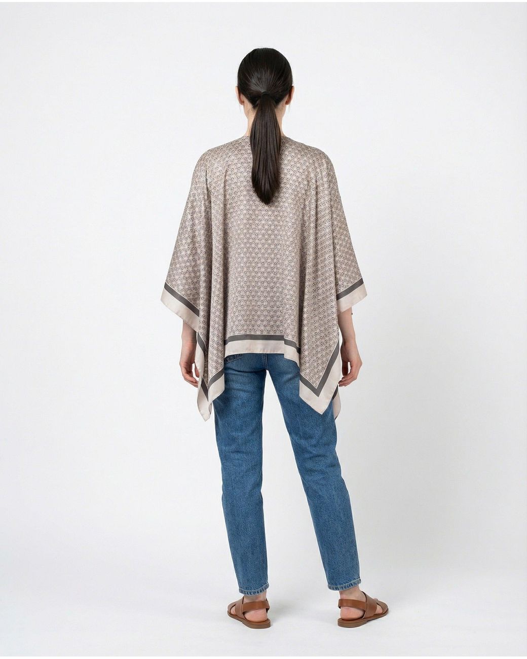 Brunello Cucinelli Blue Anthracite Silk Shawl Top