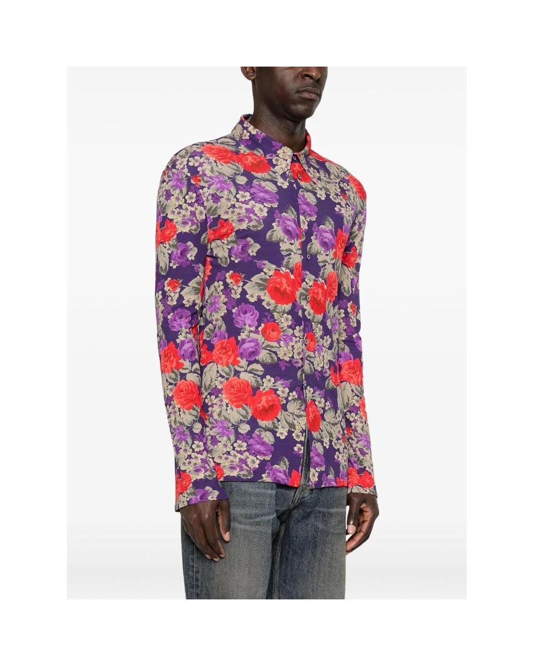 Acne Purple Viscose Shirt With Floral Print for men