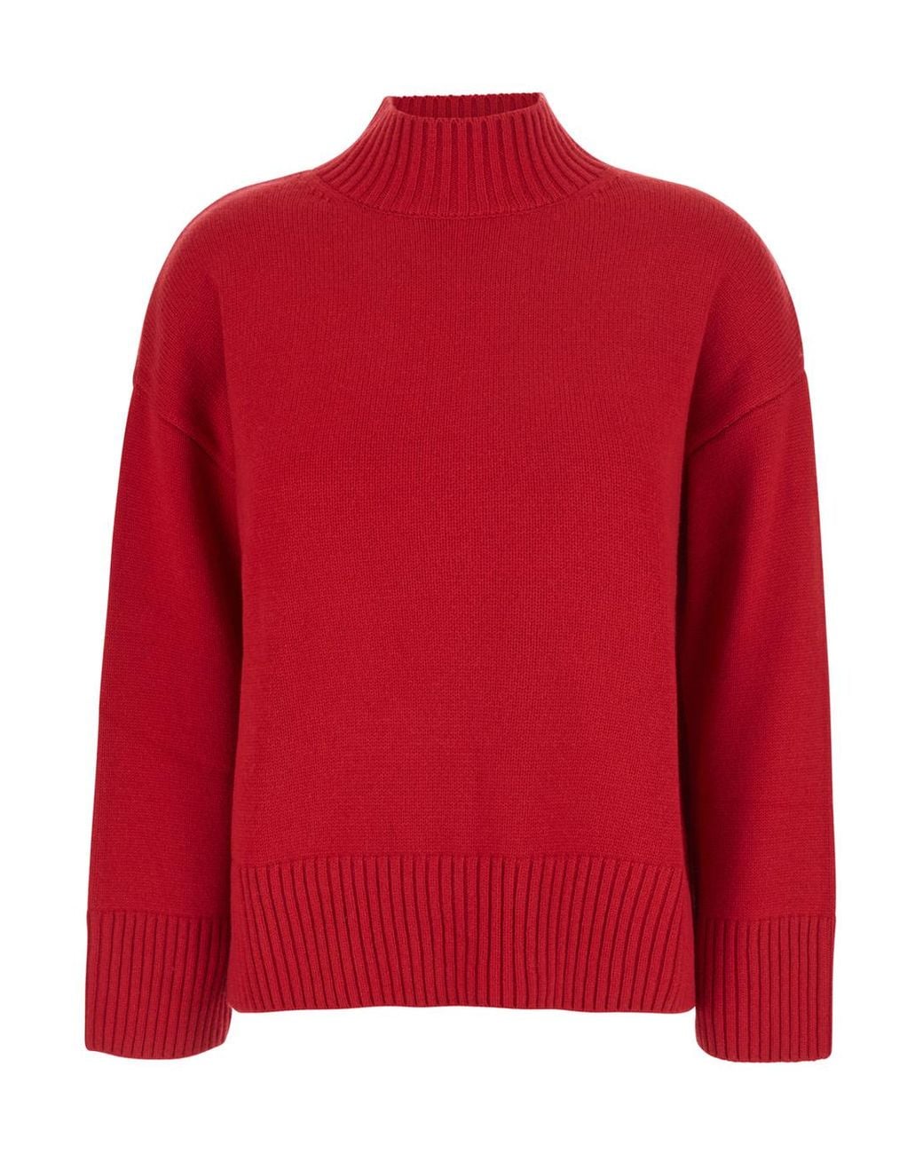 Le Plain Red Mock Neck Cashmere Sweater Top