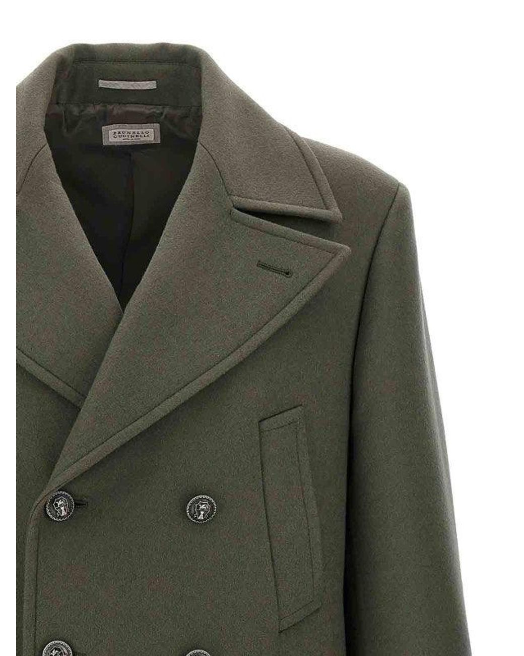 Brunello Cucinelli Green Army Wool Coat for men