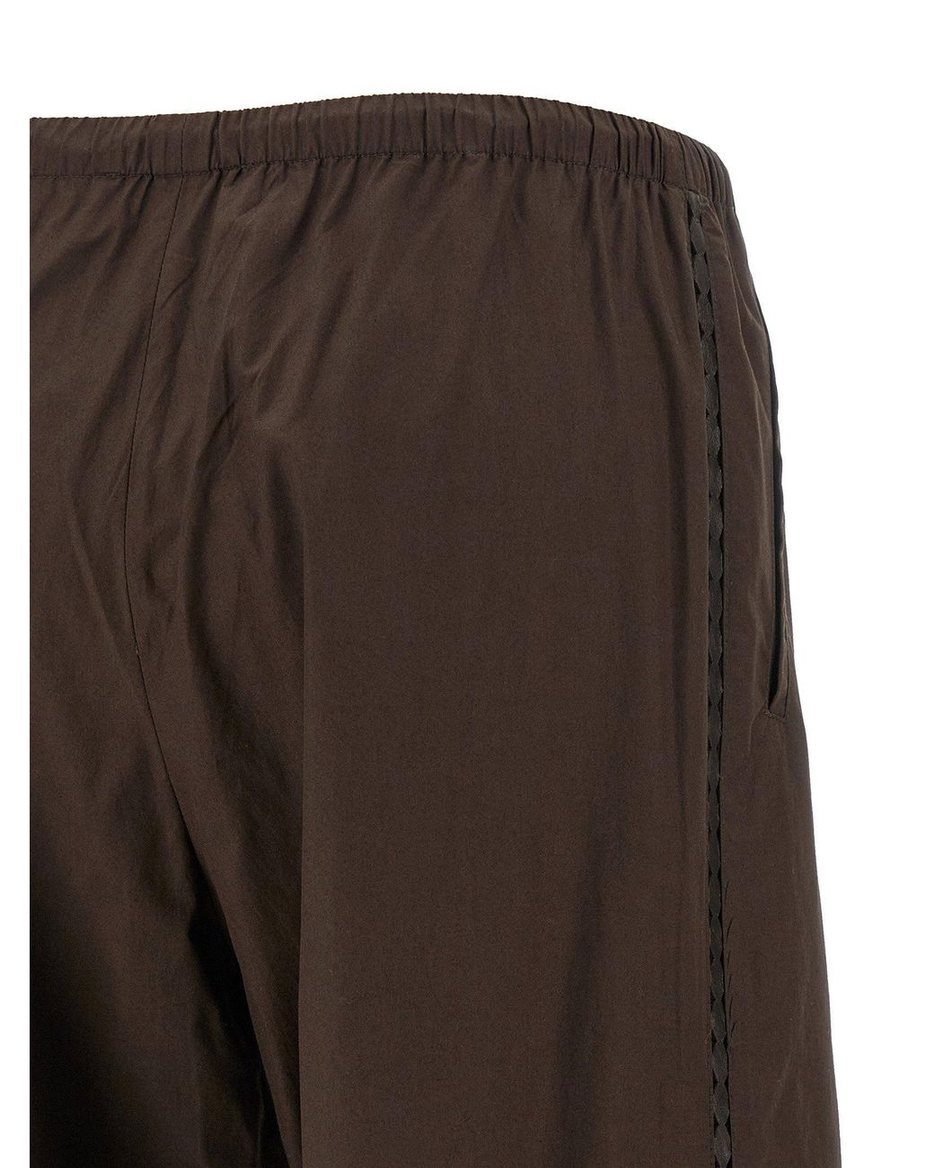 Yves Salomon Brown Leather-Insert Cotton Trousers