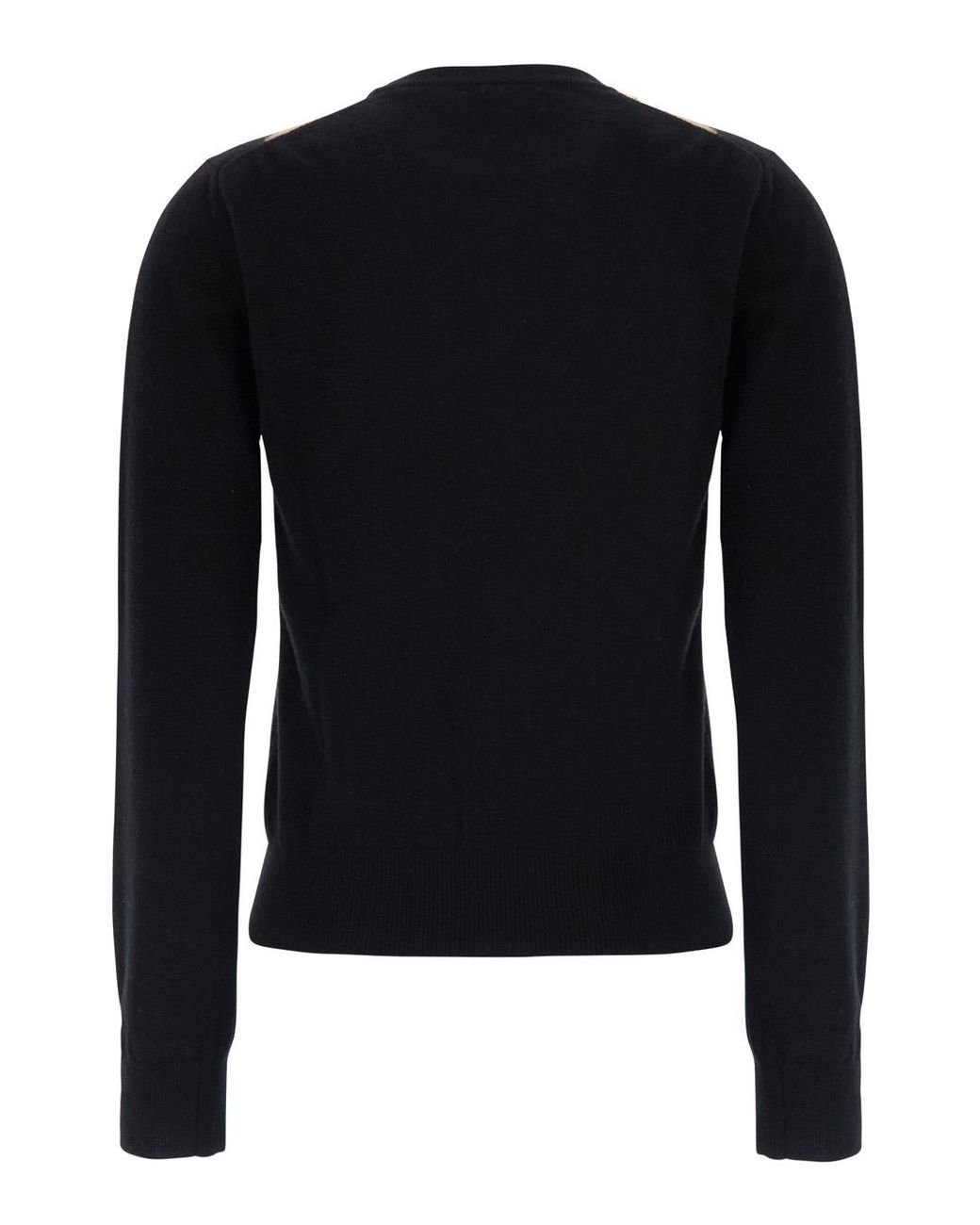 Jucca Black Round-Neck Sweater With Argyle Motif — Wool Tops