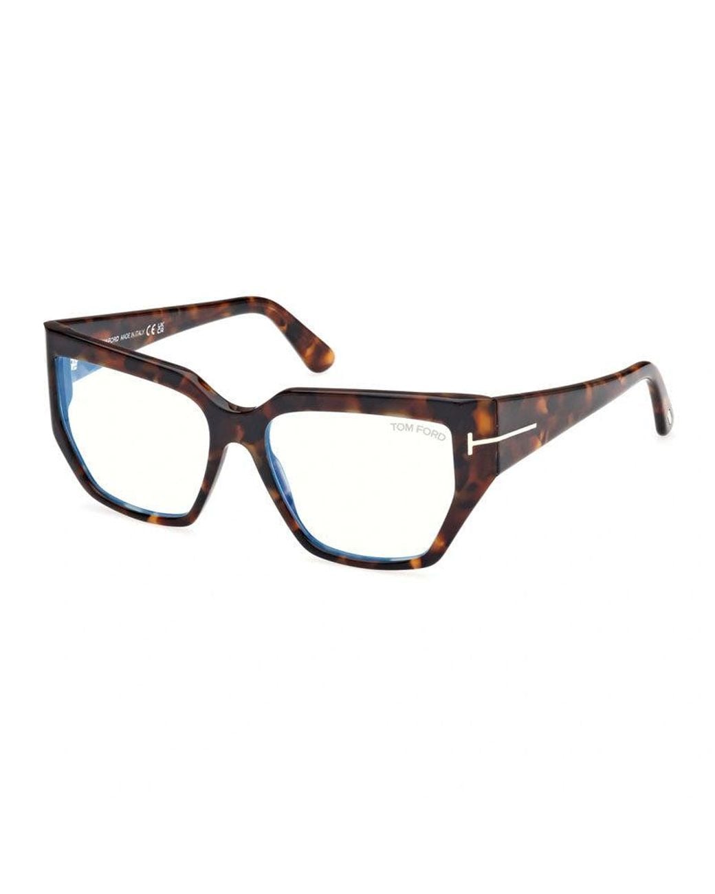 Tom Ford Brown Eyeglasses Square Full Rim, Dark Havana Frame And Clear Light Block Lenses Lens Ft5951-B052