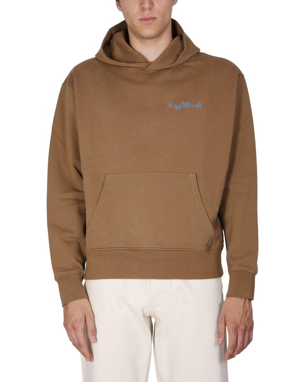 sunflower Brown Hooded Sweatshirt With Logo Embroidery Cotton Sweatshirts for men