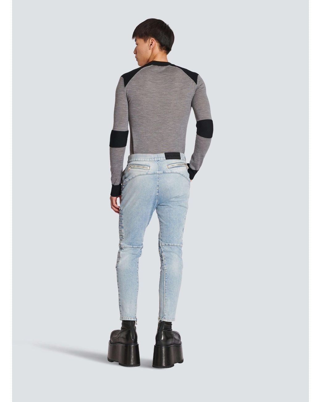 Balmain Blue Light Denim Slim Trousers for men