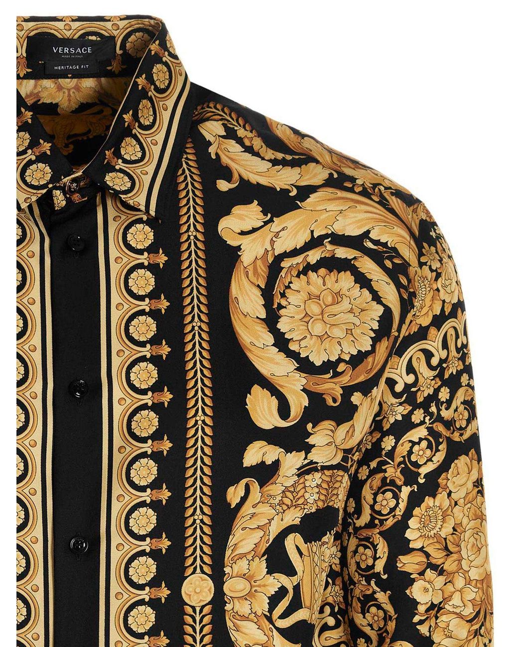 Versace Black Barocco-Print Silk Shirt for men
